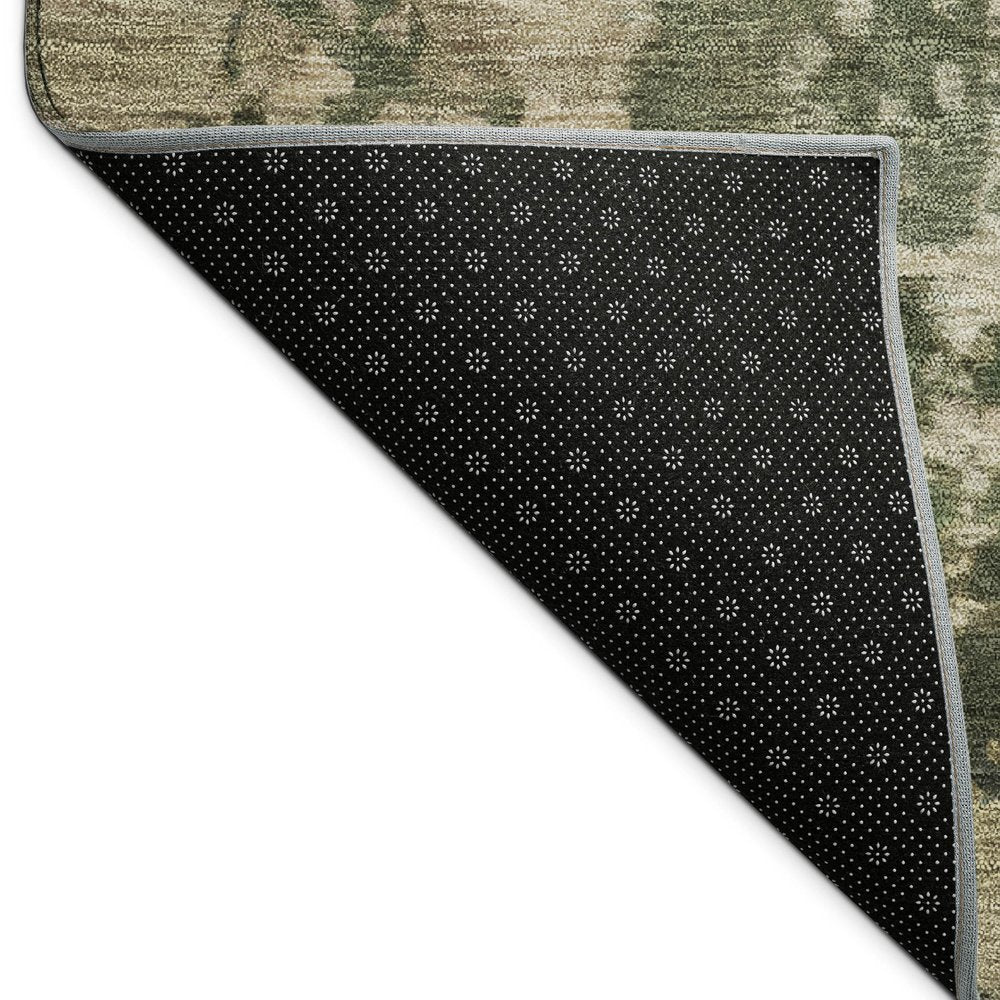 8' Olive Green And Beige Round Abstract Washable Indoor Outdoor Area Rug