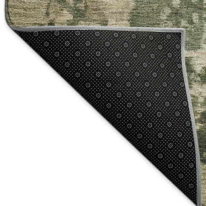8' Olive Green And Beige Round Abstract Washable Indoor Outdoor Area Rug