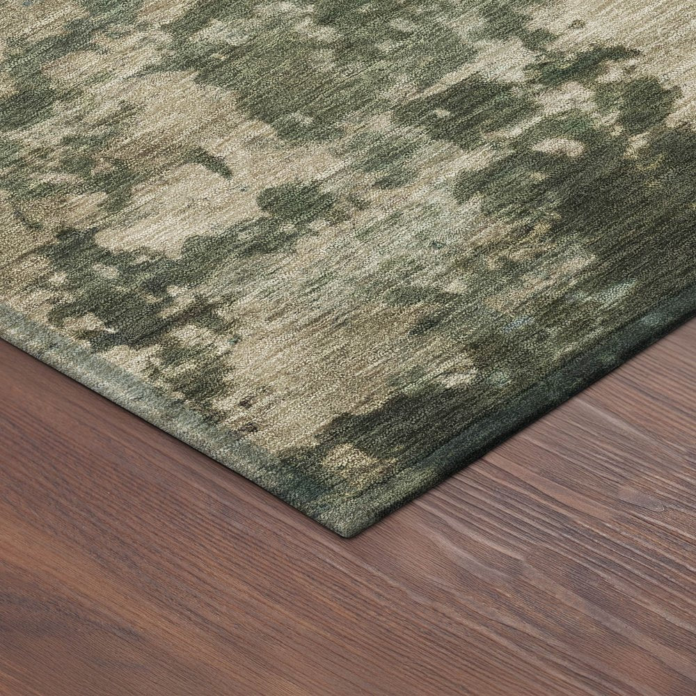 8' Olive Green And Beige Round Abstract Washable Indoor Outdoor Area Rug