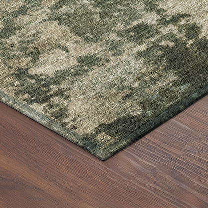 8' Olive Green And Beige Round Abstract Washable Indoor Outdoor Area Rug