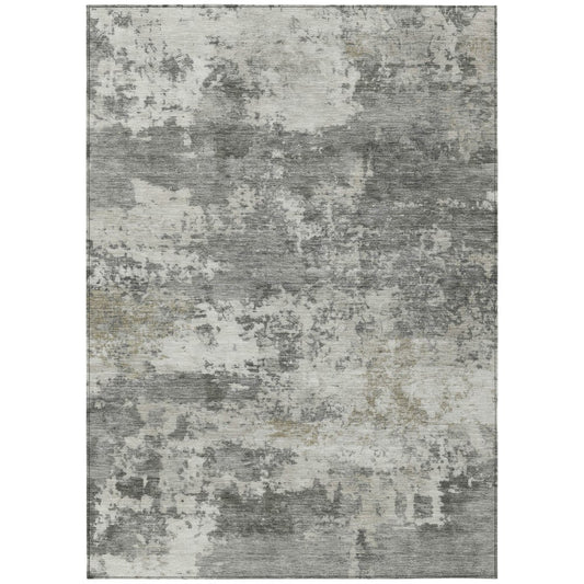 9' X 12' Pewter And Ivory Abstract Washable Indoor Outdoor Area Rug