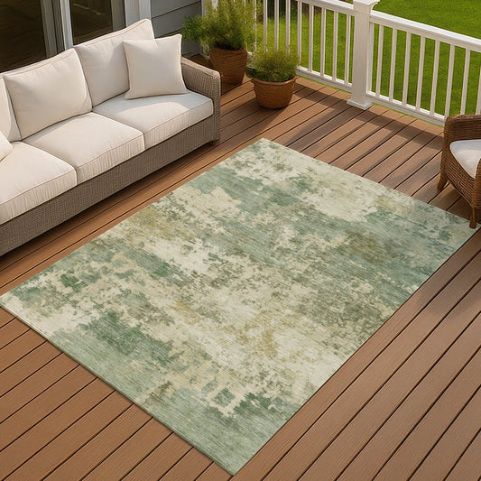 9' X 12' Sage And Beige Abstract Washable Indoor Outdoor Area Rug