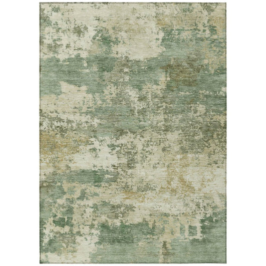 9' X 12' Sage And Beige Abstract Washable Indoor Outdoor Area Rug
