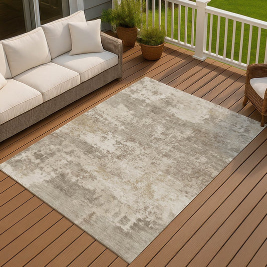 9' X 12' Taupe And Beige Abstract Washable Indoor Outdoor Area Rug