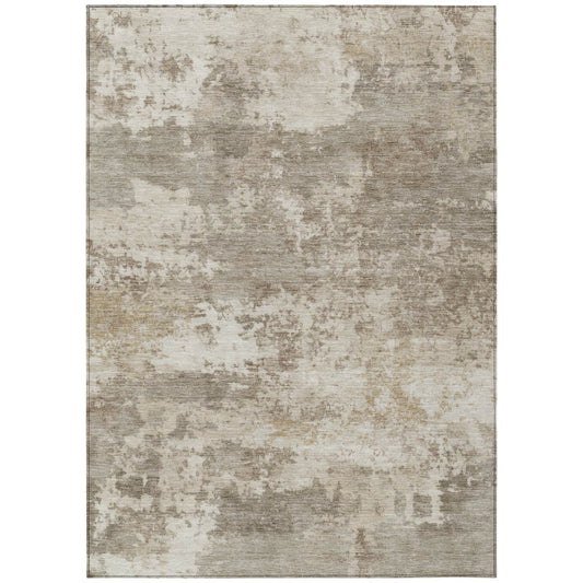 9' X 12' Taupe And Beige Abstract Washable Indoor Outdoor Area Rug