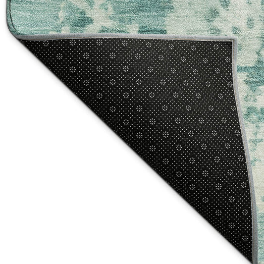 9' X 12' Teal Blue And Ivory Abstract Washable Indoor Outdoor Area Rug