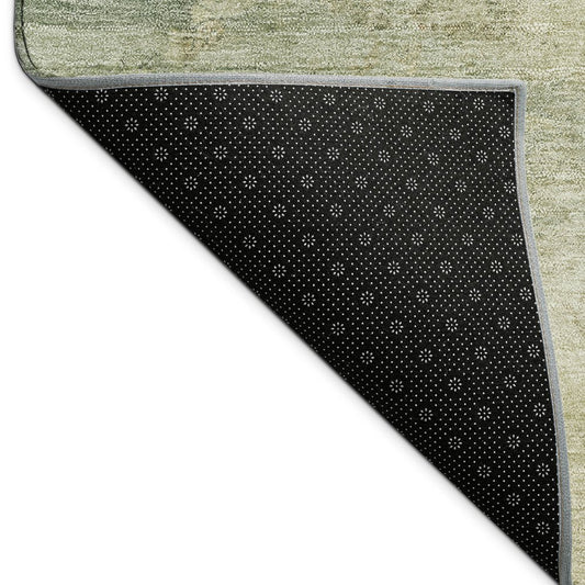 10' X 14' Artichoke Green Gold And Ivory Abstract Washable Indoor Outdoor Area Rug