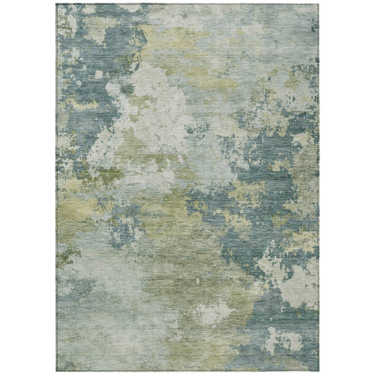 10' X 14' Aqua And Green Abstract Washable Indoor Outdoor Area Rug