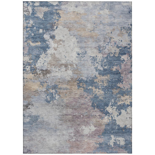 10' X 14' Blue And Beige Abstract Washable Indoor Outdoor Area Rug