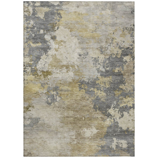 10' X 14' Gray And Gold Abstract Washable Indoor Outdoor Area Rug