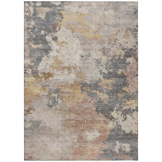 9' X 12' Pewter And Gray Abstract Washable Indoor Outdoor Area Rug