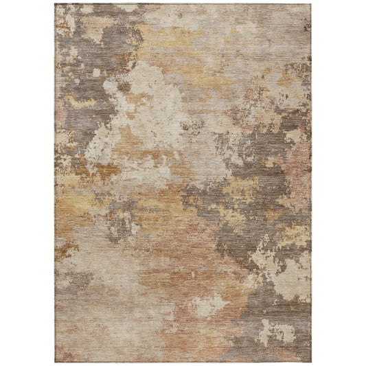 9' X 12' Salmon And Gold Abstract Washable Indoor Outdoor Area Rug