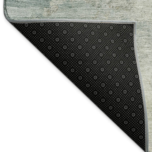 9' X 12' Teal Blue And Gold Abstract Washable Indoor Outdoor Area Rug