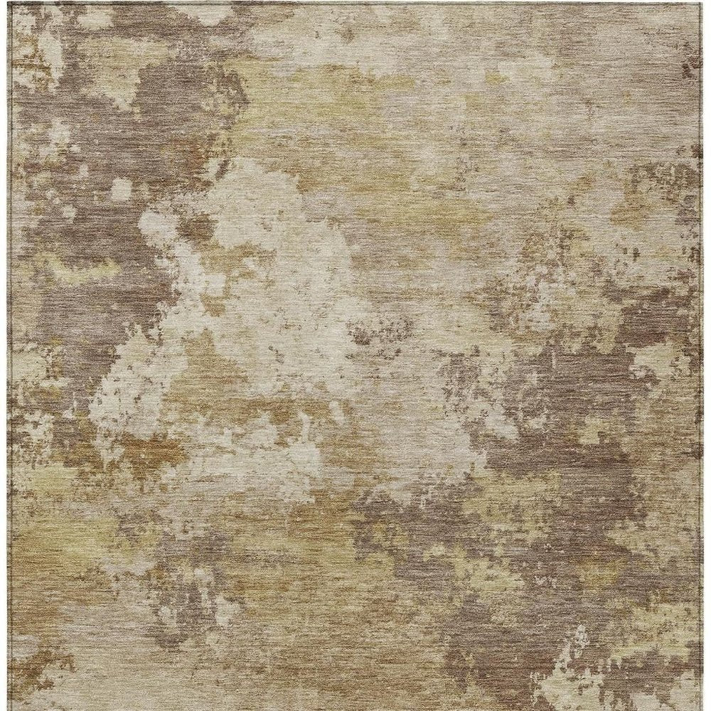 9' X 12' Wheat And Beige Abstract Washable Indoor Outdoor Area Rug