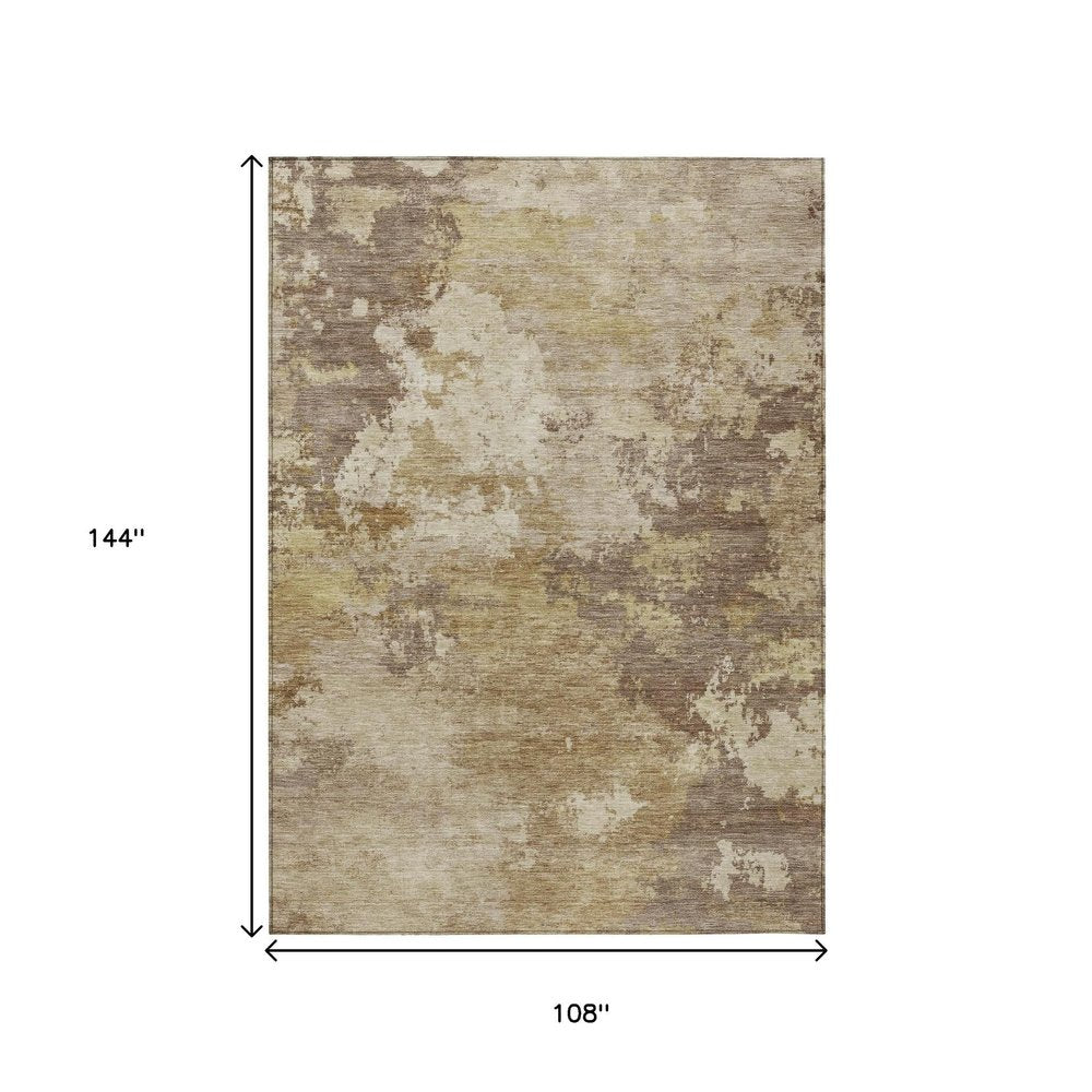 9' X 12' Wheat And Beige Abstract Washable Indoor Outdoor Area Rug