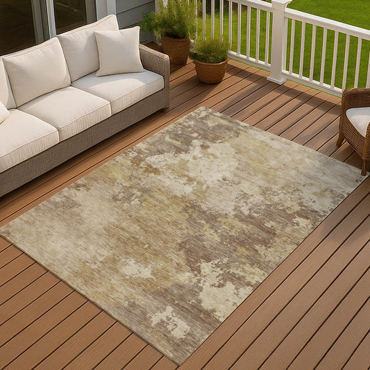 9' X 12' Wheat And Beige Abstract Washable Indoor Outdoor Area Rug