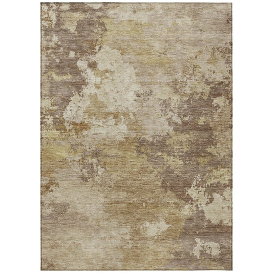 9' X 12' Wheat And Beige Abstract Washable Indoor Outdoor Area Rug