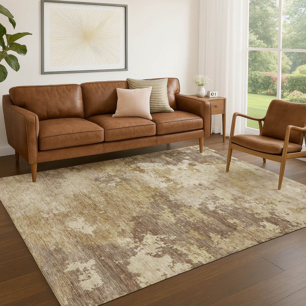 9' X 12' Wheat And Beige Abstract Washable Indoor Outdoor Area Rug