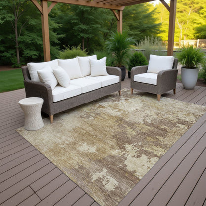 9' X 12' Wheat And Beige Abstract Washable Indoor Outdoor Area Rug
