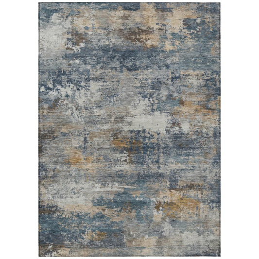 9' X 12' Blue And Copper Abstract Washable Indoor Outdoor Area Rug