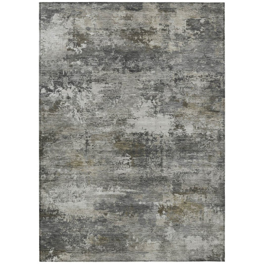 10' X 14' Gray And Silver Abstract Washable Indoor Outdoor Area Rug