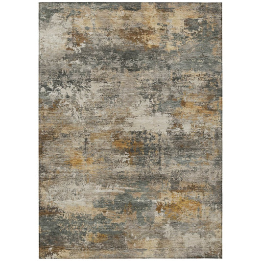 10' X 14' Khaki And Gray Abstract Washable Indoor Outdoor Area Rug