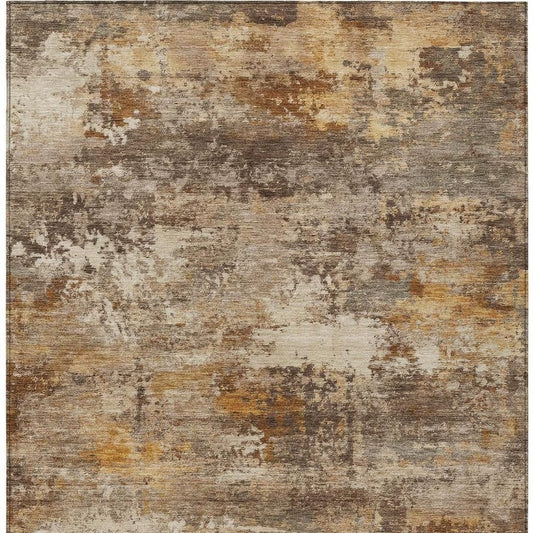 9' X 12' Rust And Beige Abstract Washable Indoor Outdoor Area Rug