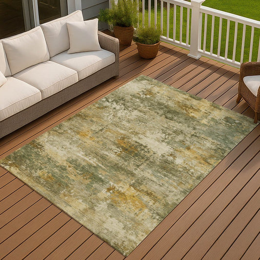 9' X 12' Sage And Beige Abstract Washable Indoor Outdoor Area Rug