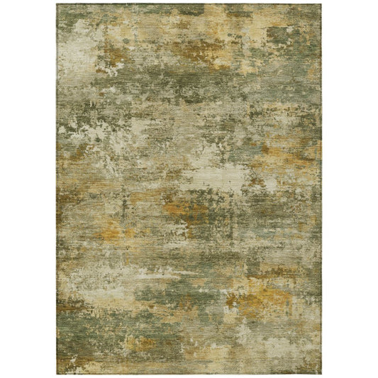 9' X 12' Sage And Beige Abstract Washable Indoor Outdoor Area Rug