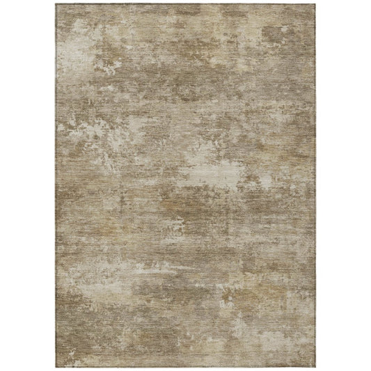 9' X 12' Beige And Brown Abstract Washable Indoor Outdoor Area Rug