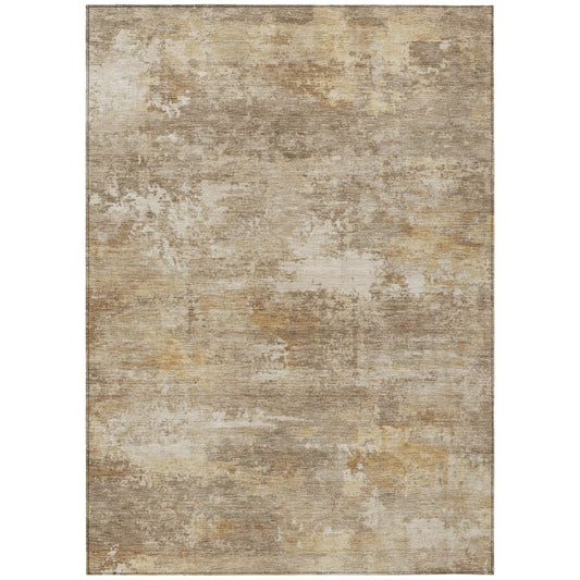 9' X 12' Khaki And Beige Abstract Washable Indoor Outdoor Area Rug