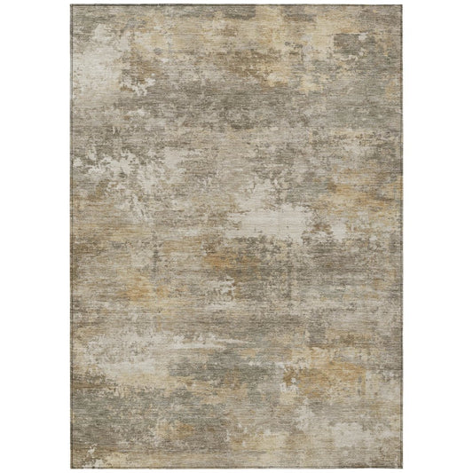 9' X 12' Taupe And Beige Abstract Washable Indoor Outdoor Area Rug