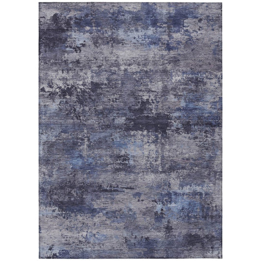 9' X 12' Blue And Ivory Abstract Washable Indoor Outdoor Area Rug