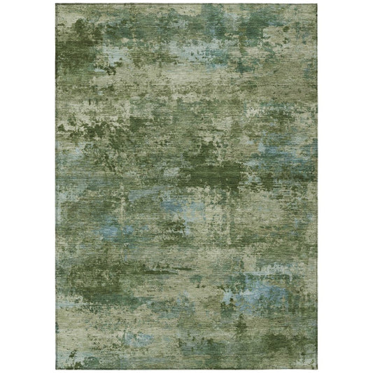 10' X 14' Green And Blue Abstract Washable Indoor Outdoor Area Rug