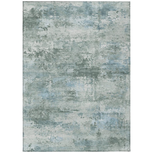 9' X 12' Sage And Ivory Abstract Washable Indoor Outdoor Area Rug