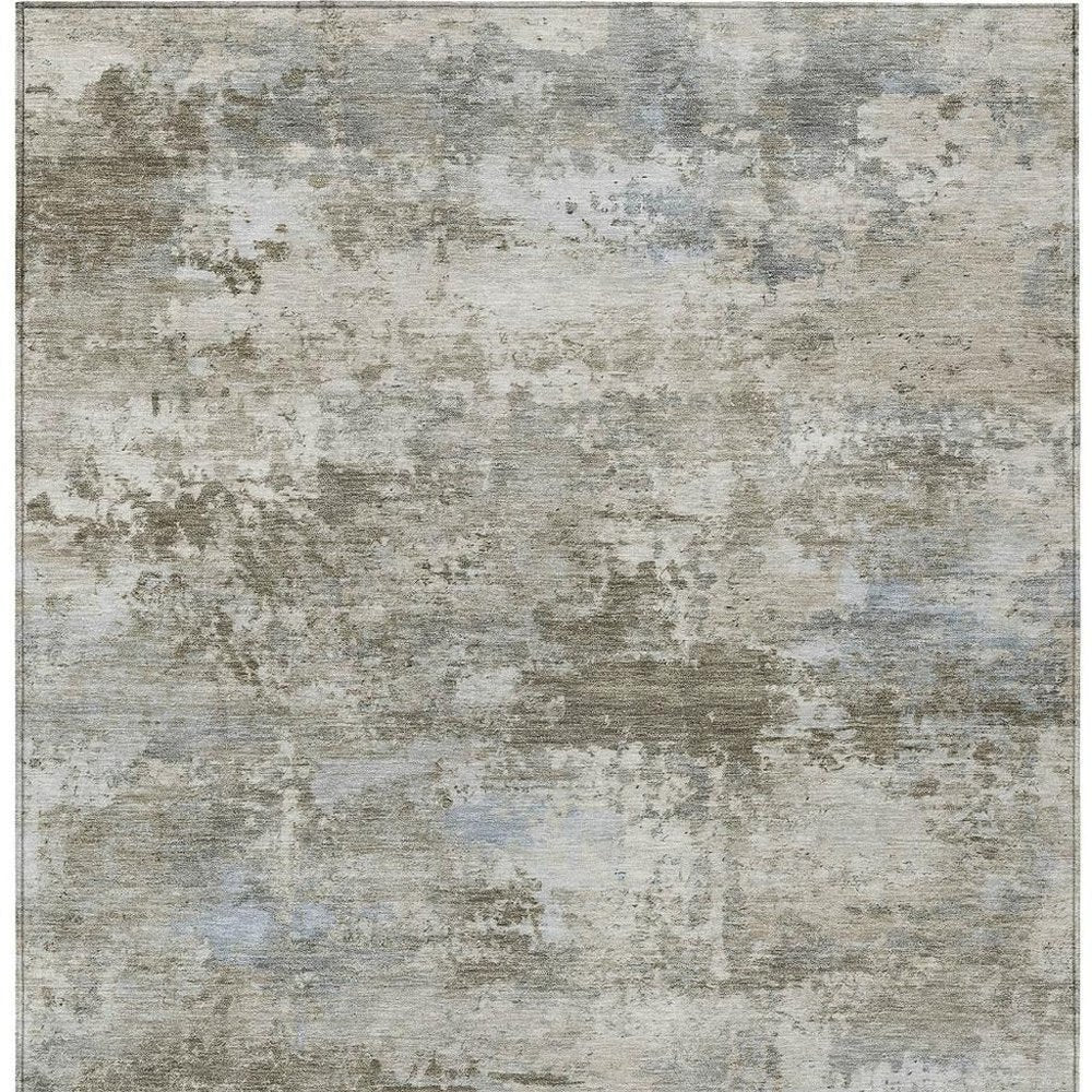 9' X 12' Tan And Beige Abstract Washable Indoor Outdoor Area Rug