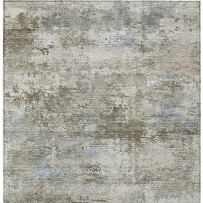 9' X 12' Tan And Beige Abstract Washable Indoor Outdoor Area Rug