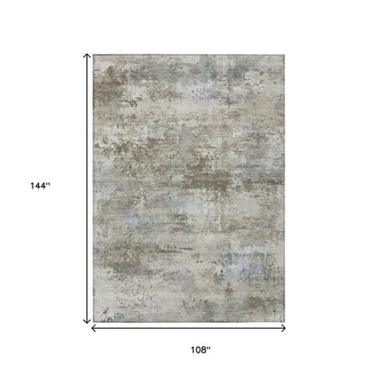 9' X 12' Tan And Beige Abstract Washable Indoor Outdoor Area Rug