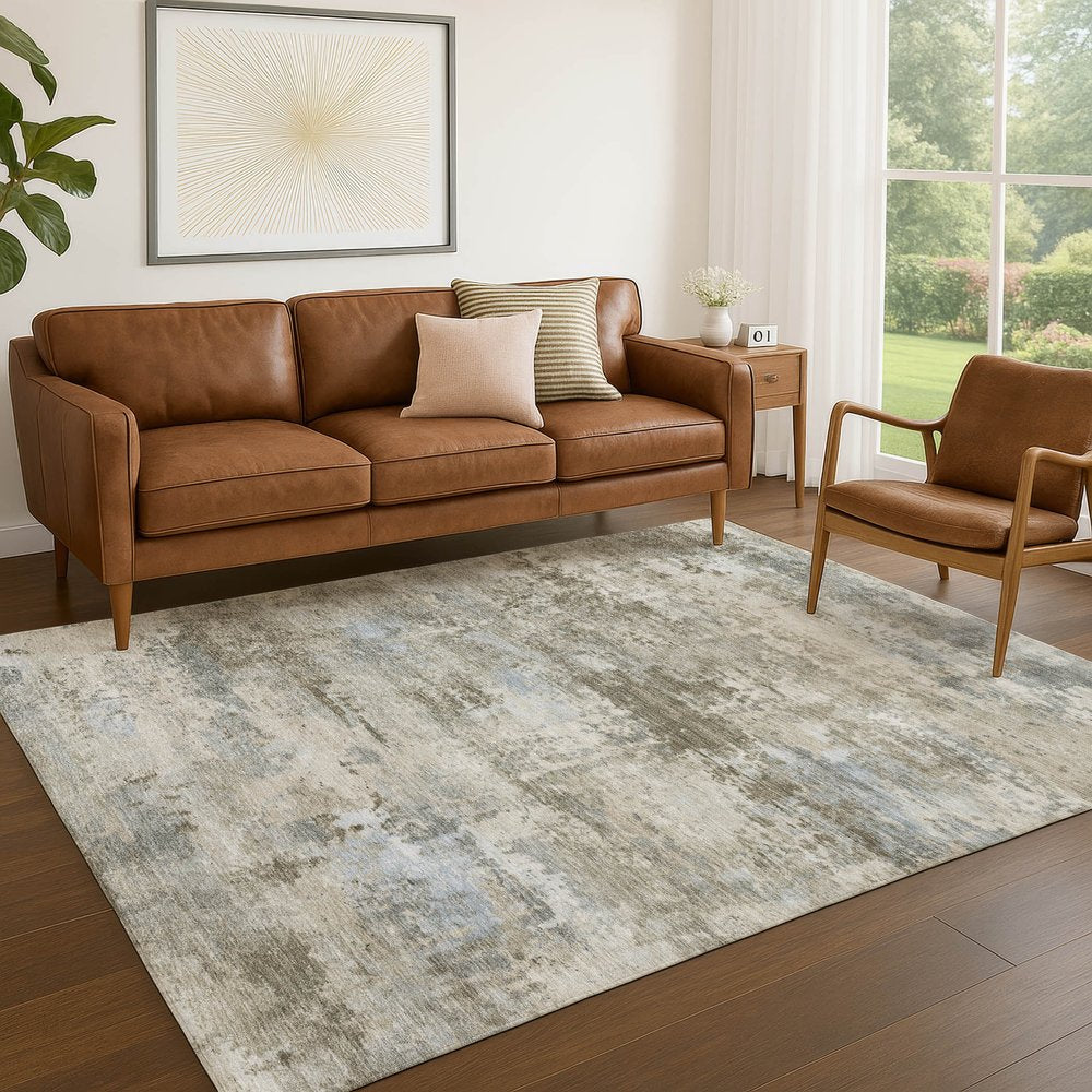 9' X 12' Tan And Beige Abstract Washable Indoor Outdoor Area Rug