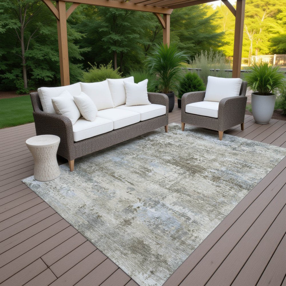 9' X 12' Tan And Beige Abstract Washable Indoor Outdoor Area Rug
