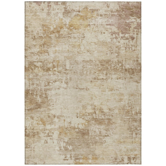 9' X 12' Beige And Brown Abstract Washable Indoor Outdoor Area Rug