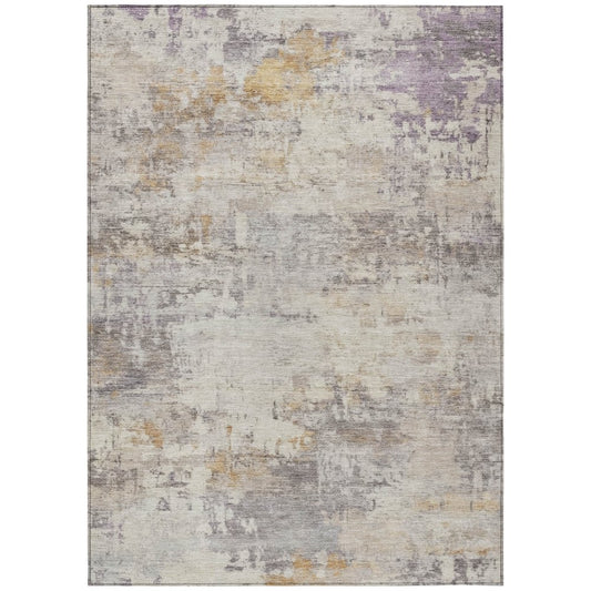 9' X 12' Linen And Beige Abstract Washable Indoor Outdoor Area Rug