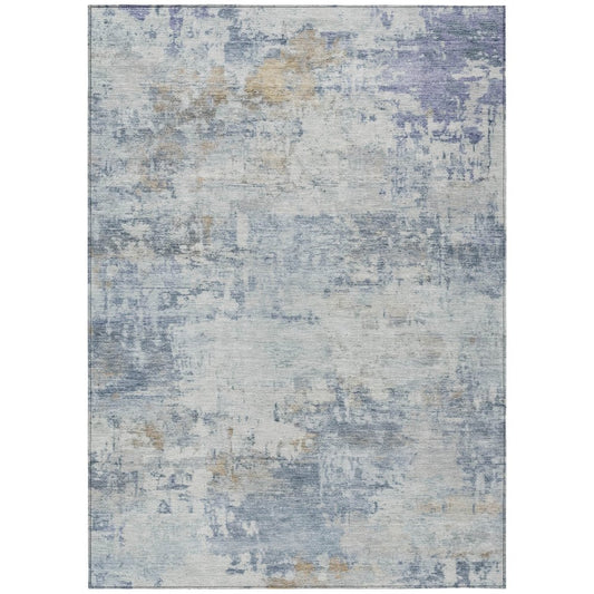 9' X 12' Sky Blue And Ivory Abstract Washable Indoor Outdoor Area Rug