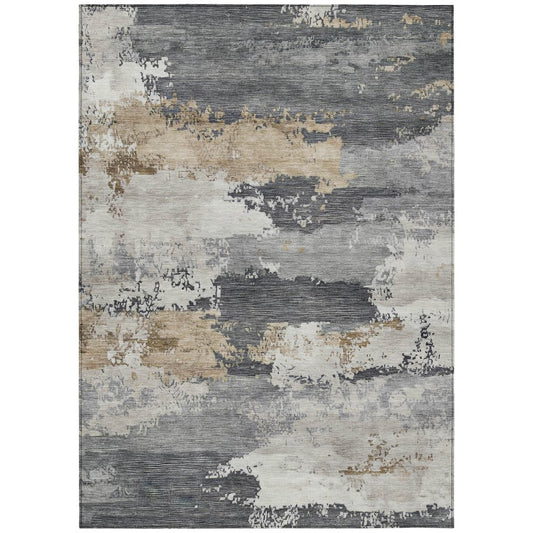10' X 14' Charcoal Beige And Ivory Abstract Washable Indoor Outdoor Area Rug