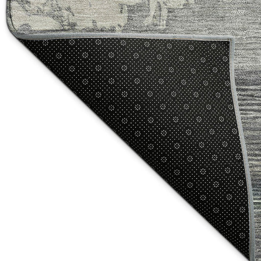 10' X 14' Charcoal Beige And Ivory Abstract Washable Indoor Outdoor Area Rug
