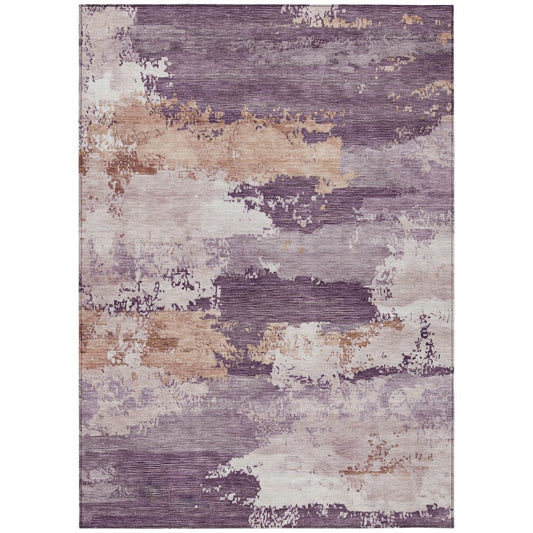 10' X 14' Eggplant And Beige Abstract Washable Indoor Outdoor Area Rug