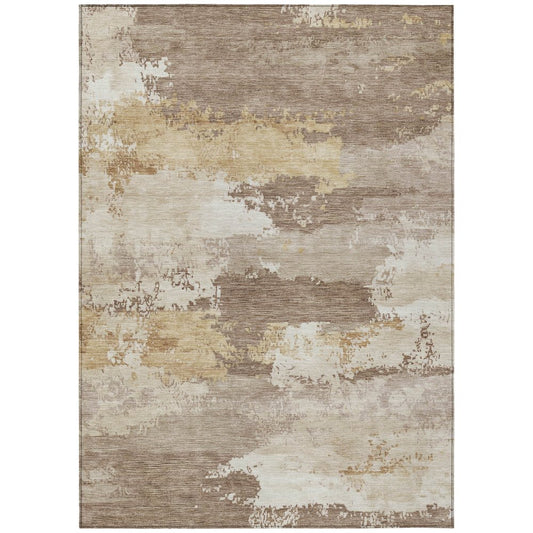 10' X 14' Coffee And Ivory Abstract Washable Indoor Outdoor Area Rug