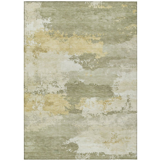 9' X 12' Sage And Ivory Abstract Washable Indoor Outdoor Area Rug
