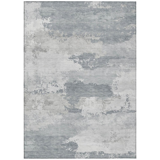 9' X 12' Silver And Gray Abstract Washable Indoor Outdoor Area Rug