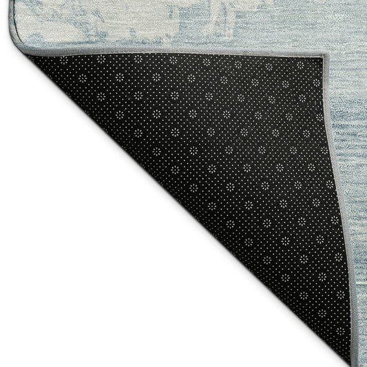 9' X 12' Sky Blue And Ivory Abstract Washable Indoor Outdoor Area Rug